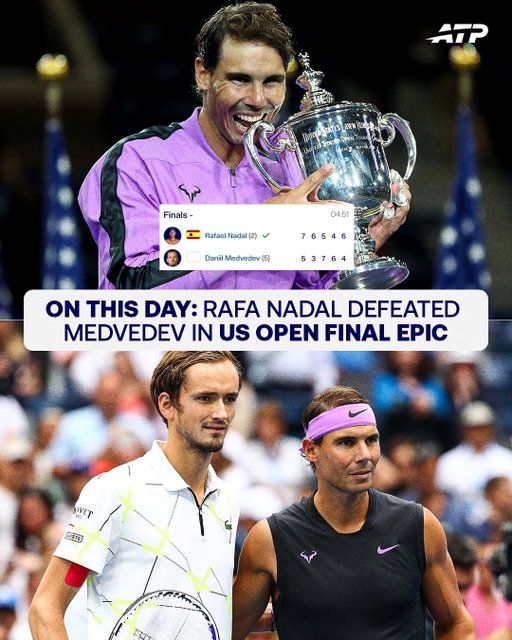 8th September 2019: The day Rafa Nadal captured a 19th career Grand Slam title and a 4th #USOpen crown 🏆 @rafaelnadal 

Where does this rank amongst the greatest US Open finals of all-time? 👇