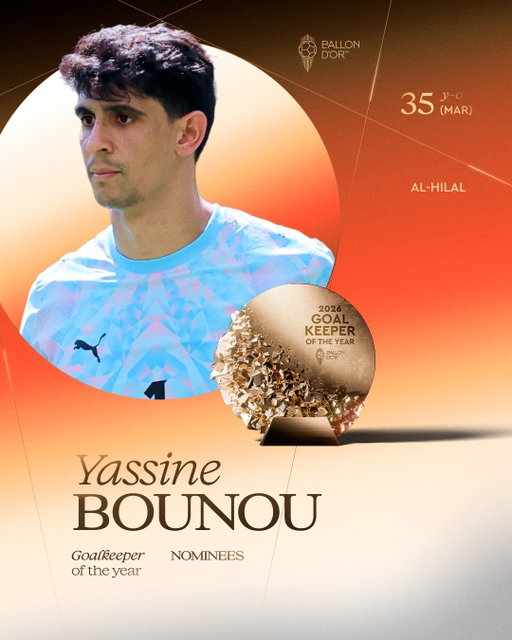 Nominated for the 2026 Men's Goalkeeper of the Year ⬇️

@bounouyassine_bono 
@alhilal
@equipedumaroc 

#ballondor