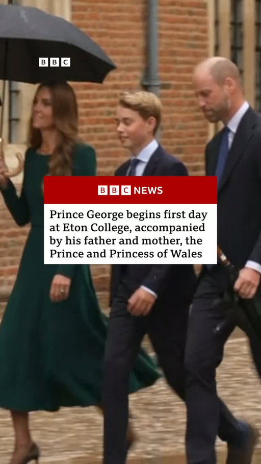 Prince George arrived on a rainy morning for his first day at Eton College, accompanied by his father and mother, the Prince and Princess of Wales.
 
The future king follows in the footsteps of his father in attending the elite private school, which has taught 20 British prime ministers and where fees are around £65,000 a year.
 
Prince George will now become a boarder. The school has 25 boarding houses, each of which is home to approximately 55 pupils starting from the age of 13, who are looked after by residential staff headed by a house master.
 
Tap the link in @BBCNews's bio to read more.
 
#RoyalFamily #BBCNews