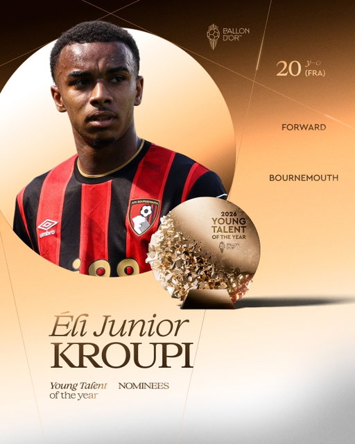 Nominated for the 2026 Men's Young Talent of the Year ⬇️

@juniorkroupi22 
@afcb 
@equipedefrance 

#ballondor