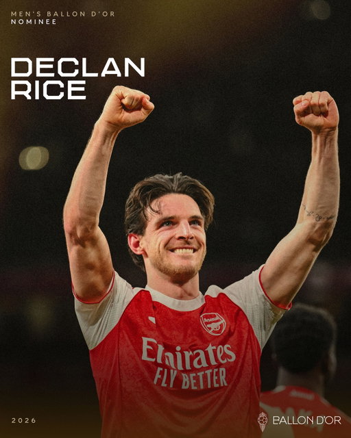Three outstanding campaigns ❤️⁣
⁣
Declan Rice, Gabriel and William Saliba are nominated for the 2026 Men's Ballon d'Or.