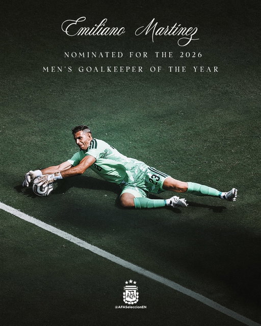 Emiliano Martínez, nominated for 2026 Men’s Goalkeeper of the Year 🧤