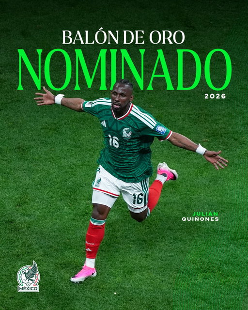 ⭐️ Nominado al Balón de Oro 2026 ⭐️

¡Qué orgullo, @julianquinones33! 💚

¡Felicidades! 👏