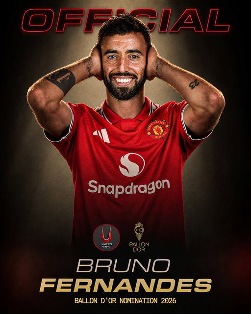 The perfect birthday gift for our captain! 🎂🏆

Bruno Fernandes has officially been nominated for the 2026 Ballon d’Or on his 32nd birthday! 🤩❤️

𝐖𝐡𝐞𝐫𝐞 𝐬𝐡𝐨𝐮𝐥𝐝 𝐨𝐮𝐫 𝐜𝐚𝐩𝐭𝐚𝐢𝐧 𝐟𝐢𝐧𝐢𝐬𝐡 𝐢𝐧 𝐭𝐡𝐞 𝐫𝐚𝐧𝐤𝐢𝐧𝐠𝐬? 👀

#ManUnited #BrunoFernandes