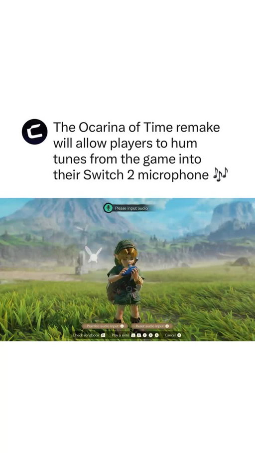 Nintendo is adding a new musical feature in the Ocarina of Time remake 🎶

Players will be able to hum their favorite tunes from the game into the Nintendo Switch 2 microphone and it will appear in-game.

What do y’all think of this feature⁉️

(🎥 via Nintendo)

#zelda