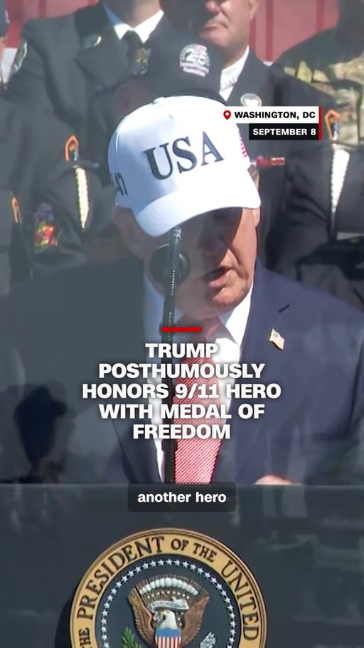 President Donald Trump posthumously awarded the Presidential Medal of Freedom to hero Welles Crowther at an event to commemorate the 25th anniversary of the 9/11 attacks, quipping that he didn't like that Crowther has become "much more famous than me." Known as the "Man in the Red Bandana," Crowther led people to safety at the World Trade Center's South Tower before he died in its collapse.