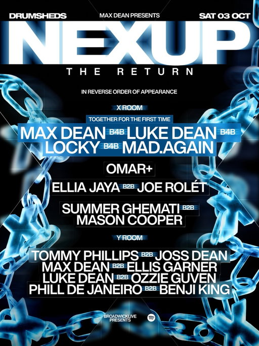 Four friends. One journey. One very special B4B. We started this together, and now we’re bringing it home 🤍

On October 3rd, I’ll be going B4B with three of my best mates at NEXUP Drumsheds. Four people who have been there since the very beginning of this journey, sharing the same dream, playing the same rooms and building NEXUP into what it is today.

To stand together behind the decks in our hometown, at Drumsheds, is something I don’t think any of us could’ve imagined when we started. And the B4B is only the beginning…

We’ve put together some serious combinations across both stages, bringing together artists and friends for some very special moments behind the decks.

NEXUP DRUMSHEDS.
03.10.26.
Tickets selling fast.. secure your spot via the link in my bio. 

Who are you most excited to see? 👀