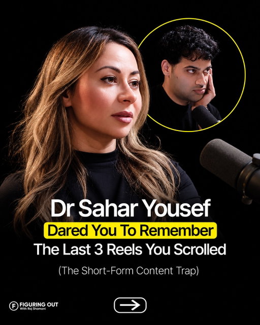 How much content do you consume every day?

10 Reels? 50? 100? Or endless?

Now ask yourself a harder question:
How much of it do you actually remember?

On the podcast, cognitive neuroscientist @drsaharyousef challenged us to remember the last 3 Reels we scrolled.

Most people can’t.

And according to neuroscience, that’s a bigger problem than it sounds.

Because if information doesn’t stay in your memory, it doesn’t become learning.

That’s the trap of endless scrolling.

Every swipe feels productive.
Every Reel feels informative.
Every video feels like you’re gaining knowledge.

But when your attention is constantly jumping from one thing to the next, very little gets stored, retained, or applied.

The result?

You consume more than ever before, yet struggle to remember what actually mattered.

The goal isn’t to watch less content.

The goal is to consume content that stays with you long after you’ve closed the app.

Watch the full conversation with Dr Sahar Yousef here👇