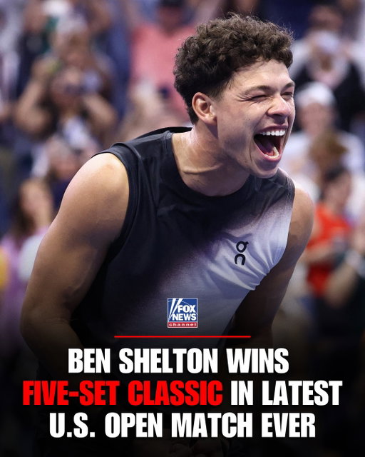 Ben Shelton just delivered the biggest win of his career on the biggest stage.

The American outlasted defending champion Carlos Alcaraz in five sets, finally closing it out in a dramatic final-set tiebreak at 3:33 a.m. ET.

After 4 hours and 28 minutes, Shelton is headed to the U.S. Open semifinals, where Frances Tiafoe is waiting.

The U.S. is one win away from having a chance to end a 23-year men's Grand Slam title drought.