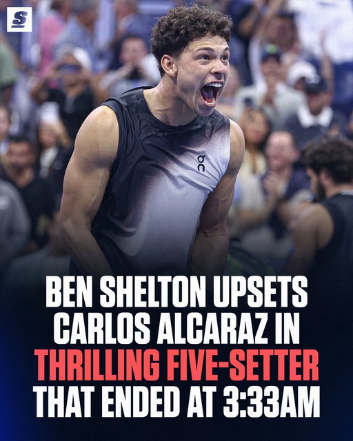 Ben Shelton takes down Carlos Alcaraz in the latest finish in US Open history, ending the Spaniard’s reign in an all-time classic to reach the semifinals. 🥵
[via @usopen]