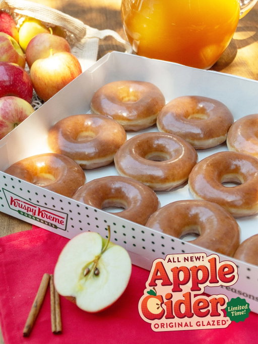 An apple a day... the Krispy Kreme way 🍎

The NEW Apple Cider Original Glazed doughnut spiced with cinnamon drops this Thursday for a limited time! 🍩⏳

Mark your calendar now and grab it while you can!