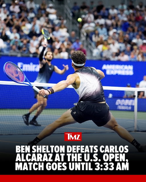 The latest-finishing match in U.S. Open history played out last night when Ben Shelton defeated Carlos Alcaraz. The two battled it out until 3:33 a.m. 🤯🎾

📸: Getty