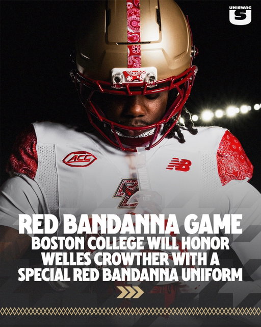 The special Red Bandanna uniform for @bcfootball to wear on Friday honoring Welles Crowther and his heroic acts on 9/11.

#uniswag