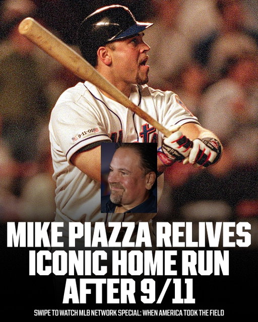Mike Piazza's home run in the Mets' first game back after the attacks on 9/11 will go down as one of the most iconic homers in baseball history 🇺🇸

Don't miss the premiere of MLB Network Special: When America Took the Field, Thursday 9/10 at 10pm ET on MLB Network.