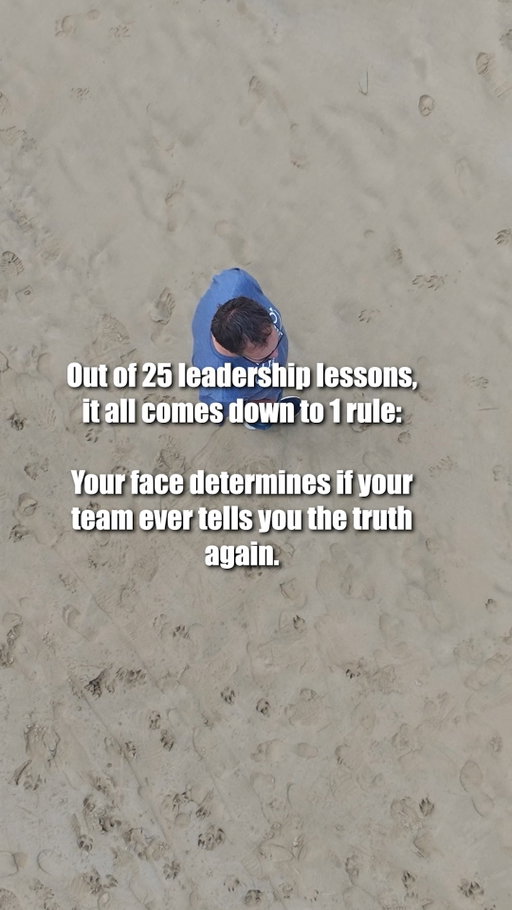 Out of 25 leadership lessons, it all comes down to 1 rule: Your face determines if your team ever tells you the truth again.

The first thing out of your mouth is the whole policy. Everything after it is decoration.

React once and the next problem gets solved quietly, badly, by somebody who was afraid to tell you.

Then it reaches you in a review.

I run a company of 40,000 homes and my only early warning system is people who aren't afraid of me.

Doesn't matter what you run. When was the last time somebody told you something you didn't want to hear?

Bigger isn't the win. Better is.

Follow @steveschwab1971 for more hospitality and leadership insights.

#PsychologicalSafety #LeadershipCulture #ExecutiveStrategy #FoundersMindset
