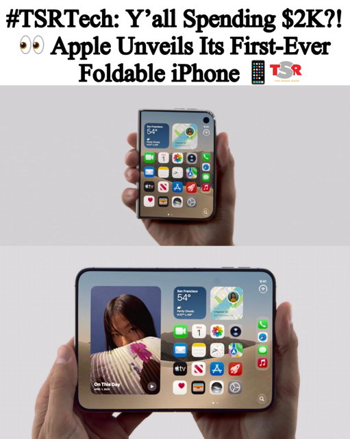 #TSRTech: Apple is in its “folded” era! 👀📱 The company unveiled its first-ever foldable iPhone, the iPhone Duo, which is priced around $2,000 and set to hit shelves next month. 💸 
_____________________________________
#Roomies, are y’all dropping two rackiesss on a foldable iPhone or keeping the one you got? 🤔 (📸: @apple) ✍🏾: #TSRStaffLG
