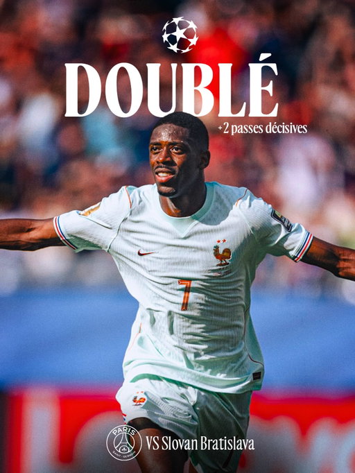 @o.dembele7 démarre parfaitement sa saison en @championsleague en contribuant à la large victoire 6-1 du PSG avec 2 buts et 2 passes décisives ✨🇪🇺

Ousmane Dembélé gets his Champions League season off to a perfect start, contributing 2 goals and 2 assists in PSG’s emphatic 6-1 win.