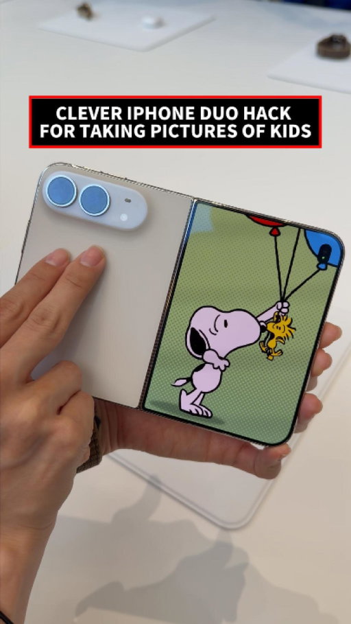 Taking photos of your kids got easier on the iPhone Duo. 🥳

The dual camera preview feature plays a fun animation on the outer display to keep their eyes on the lens while you shoot. 📸

#AppleEvent #AllAccess #iPhoneDuo #FoldableTech #ParentLife