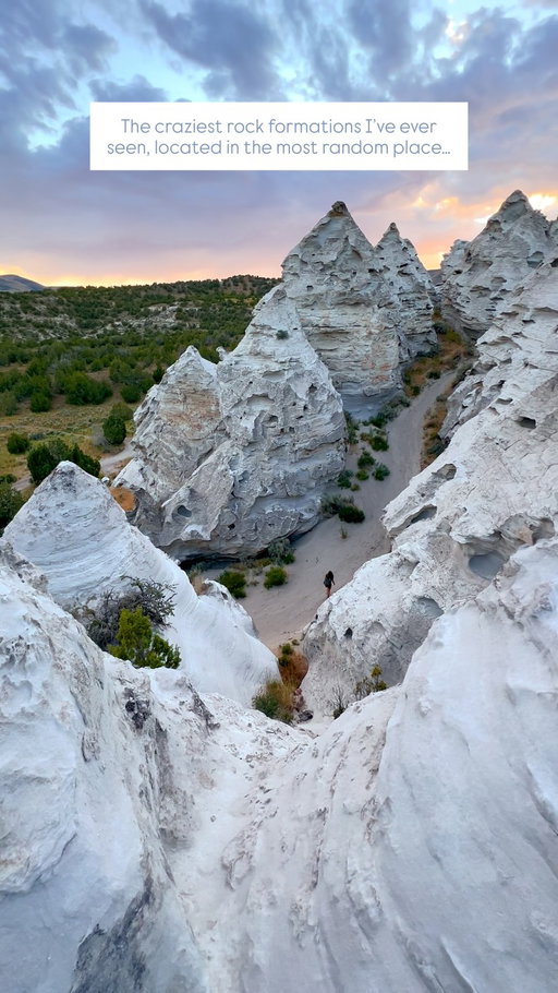 How insane are these rock formations?! 
Located in….
Idaho?!?! 

Have you ever seen tuff before? That’s this ashy volcanic rock that stacks in a cone like shape. It’s truly so beautiful but so important to protect. Never climb or crawl on these formations. Leave no trace always! No trash, no carving. Be respectful. 

Message and follow @earthtosarahphoto for more info about visiting this spot and places nearby! 

#idahophotographer #idaho #idahome #idahoexplored #visitidaho