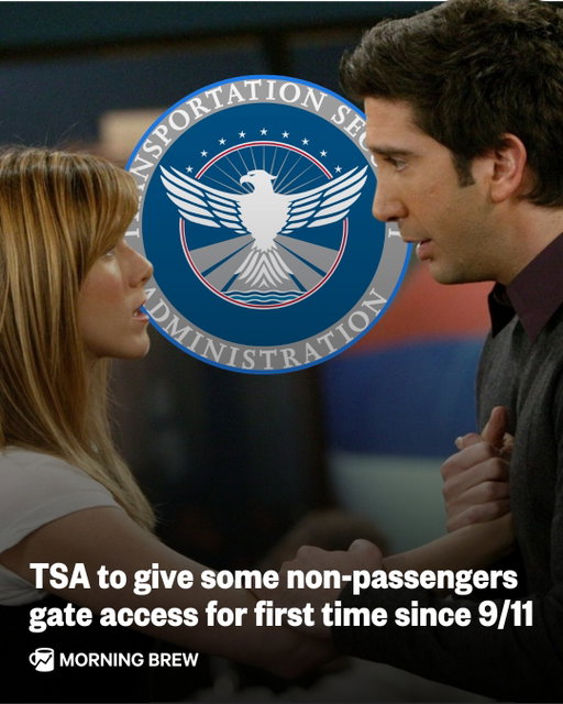 Chasing your romantic interest as they’re getting ready to board is about to be back in style.⁣
⁣
The TSA is letting some people without tickets access airport terminals beyond security for the first time since post-9/11 measures ended the practice. The option to hug one’s loved ones at the gate or meet them for a terminal meal during a layover is available for free to members of TSA PreCheck and other programs that issue Known Traveler Numbers.⁣
⁣
People who want to pay $17 for a beer while bidding a friend bon voyage can apply for the Gateside by TSA PreCheck program 1-3 days before the departure date, present a valid ID, and pass security via the TSA PreCheck lane.⁣
⁣
The program has rolled out at 13 airports including LAX, Dallas Fort Worth International Airport, and Salt Lake City International Airport, with plans to expand to other cities.⁣
⁣
📸 : Warner Bros, TSA