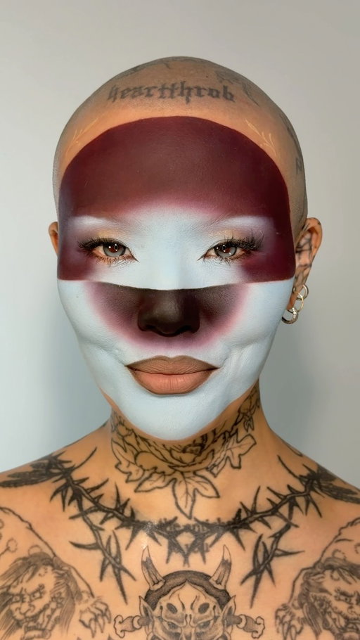 Something about creating shapes and straight lines over facial planes is one of my favourite challenges. 
@blendbunnycosmetics fauna palette 
@bennyemakeup cream foundation 
@danessa_myricks colourfix 
@clionadhcosmetics green shift eyeshadow 
@makeupforever aqua resist smoky shadow + lip liner in dimensional dark brown 
@maccosmetics tailor grey for lips 
@moodylenses_official glowy lock lenses 
#avantgardemakeup #creativemakeup #weirdmakeup #editorialmakeup