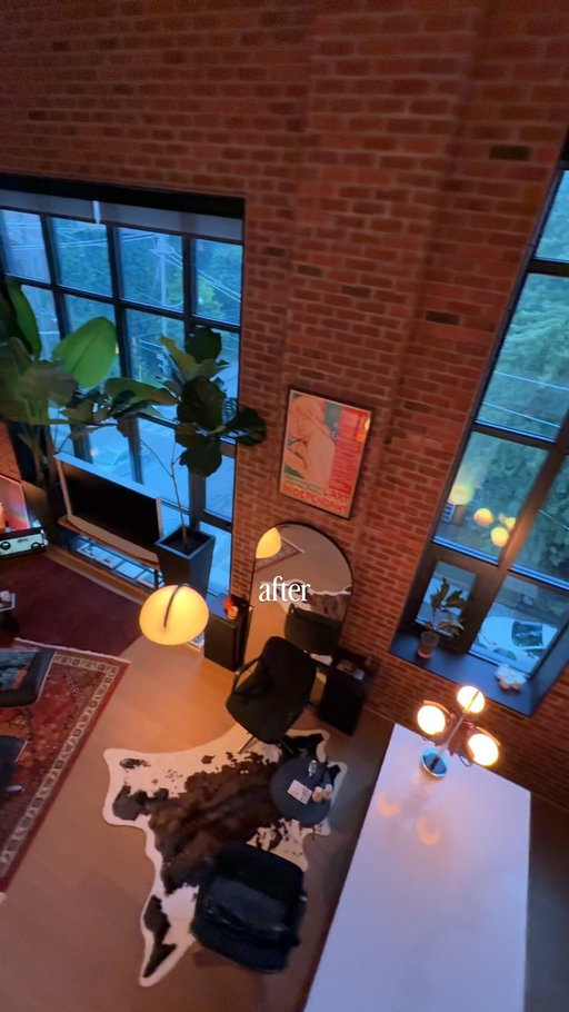 before & after
•
•
#interiordesign #apartmentdecor #homedecor #homeinspo #homebody
•
•
mid-century modern | toronto interior | brick loft living | warm light | lived-in spaces | hard loft | tall ceilings | large windows | natural light | vintage furniture | statement lighting | plants | architectural details | open living | modern apartment | home atmosphere | interior styling | design focused | quiet spaces