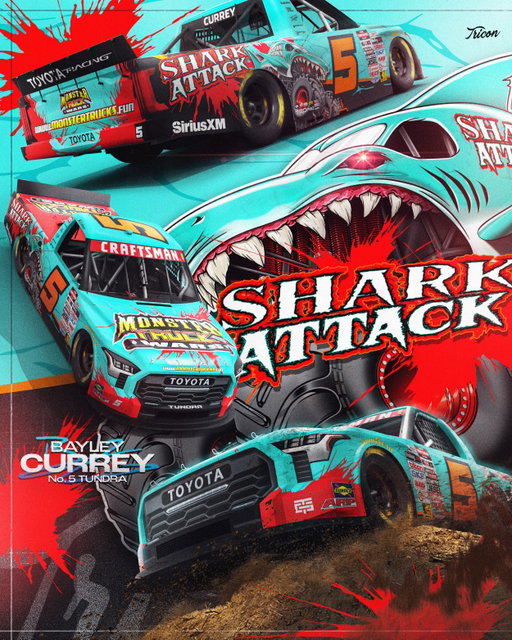@bayleycurrey05 earned his fins 🦈 

The No. 5 will partner with @monstertruckwars, repping four-time National Champion Shark Attack at Bristol ‼️

Diecast pre-order link in bio.