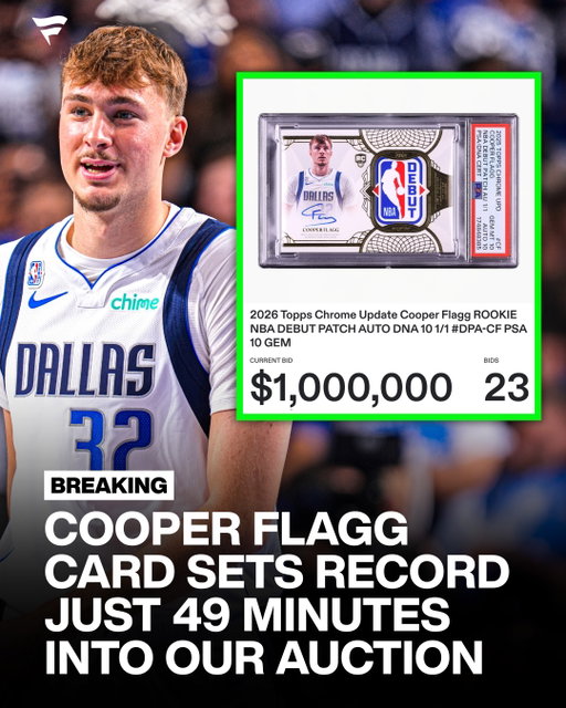 Cooper Flagg is making HISTORY 🤯

His 1-of-1 NBA Debut Patch autograph just received a bid of $1,000,000 on Fanatics Collect, already making it the most expensive Cooper Flagg card of all time.

There are still 14 days left in our auction... What do YOU think it ends at? 🤔