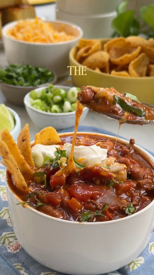 If I’m hosting you for game day, this is what’s on the menu 🌶️🧄🫑🥣I’m doing a big pot of my rich beer chili and putting out a topping bar that everyone can customize their own bowl with.

I grabbed everything I need for the chili at @albertsons along with some great staples like cornbread from their bakery, high quality beef for the chili and all the fresh toppings. 

If you’re looking for a stress free hosting situation for game day - this is it. Shop Albertsons today!  #AlbertsonsPartner #MyLocalAlbertsons #Albertsons #ad 

Recipe: 

Sunday Chipotle Chili
Serves 6–8

2 tbsp olive oil
1 yellow onion, diced
1 red bell pepper, diced
6 garlic cloves, minced
3 tbsp tomato paste
2–3 chipotle chiles in adobo, roughly chopped
1½ tbsp adobo/chile liquid
2 tbsp ground cumin
2 tbsp chili powder
2 tsp dried oregano
Kosher salt + freshly ground black pepper
1.5 lb ground beef 90/10
6 oz light beer, such as pale ale or lager
2 (14-oz) cans diced fire-roasted tomatoes, with juices
2 (16-oz) cans pinto or black beans
For serving: Fritos, fresh cilantro, shredded cheddar cheese, sour cream, green onion, avocado, cornbread 

Sauté the veggies: Heat olive oil in a large Dutch oven over medium-high. Add onion, bell pepper, and garlic. Cook 5–6 minutes until softened.

Add the flavor: Stir in tomato paste, chipotle peppers + adobo liquid, cumin, chili powder, oregano, salt, and pepper. Cook 1–2 minutes.

Brown the meat: Add ground beef. Break apart and season with salt and pepper. Cook 6-8 minutes, until beef is cooked through.

Add beer: Pour in beer and simmer 4–5 minutes, until reduced.
Simmer: Add fire-roasted tomatoes with their juices and the beans. Bring to a low simmer, partially cover, and cook at least 30–45 minutes. 

For deeper flavor, simmer 1–2 hours. Add a little water or broth if it gets too thick.

Serve with topping bar
