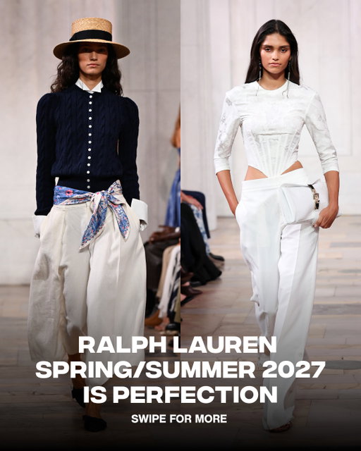 Ralph Lauren’s SS27 is here 🤍
ㅤ
The NYFW runway show mixes sharp tailoring, low-slung trousers, distressed denim, feathered details, and romantic eveningwear.
ㅤ
📸: Getty