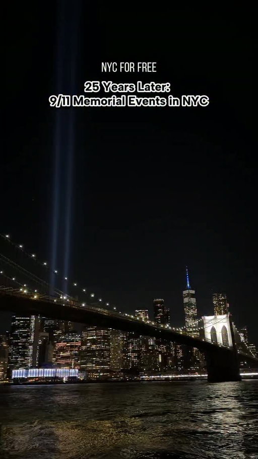 25 Years Later: 9/11 Memorial Events in NYC

Friday 9/11 marks 25 years since the 9/11/01 Attacks. 25 years of New Yorkers remembering, rebuilding, and honoring the lives lost. Here are some events tomorrow across the city. Never forget 🤍 

25th Anniversary Commemoration
9/11 Memorial, 8:30 AM (family only)

Table of Silence
Lincoln Center, 8AM

Sounds of Remembrance:
NY Philharmonic & Come From Away
PAC NYC, 3:30 & 5PM

2,753 Chairs Tribute + Performance
Bryant Park, 8AM–4PM + 7PM

9/11 Day: UN11TE FOR GOOD
Times Square, 8:30AM-8:30PM

Unforgotten: Butoh for 9/11
Times Square, 1-2PM

Notes of Tribute, 
Green-Wood Cemetery, 7-9PM

Tribute in Light, 
Lower Manhattan and citywide at dusk

#nycforfree #neverforget911 #rememberthesky