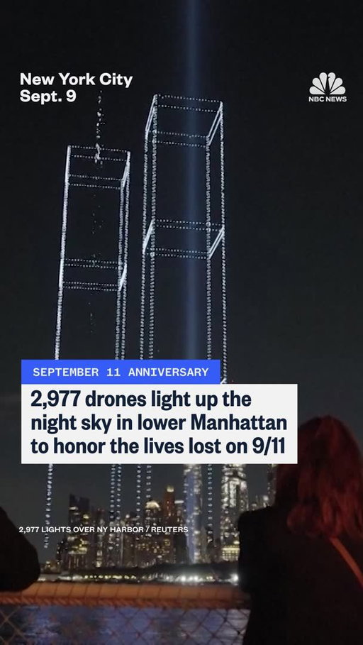 Almost 3,000 drones light up the night sky in lower Manhattan to honor the lives lost during the September 11th attacks.