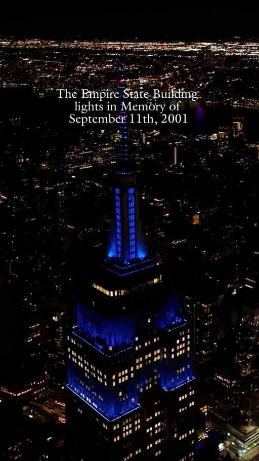Shining in blue today from sunset until dawn to commemorate the 25th anniversary of September 11, 2001. #NeverForget #NYStrong