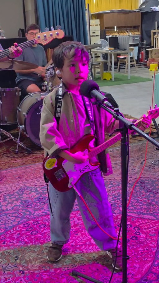 Vito recorded his debut album earlier this year. He made all the parts, played all the instruments and wrote all the lyrics of his album "Going Near the Flame." For his 7th birthday party, he wanted to do an album launch and have a live band play his songs. These were the rehearsals. 
Thanks ninongs @mannyrism @enzo_hermosa for joining his band.