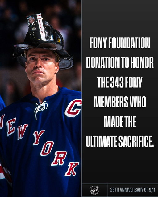 We will always remember those who lost their lives on 9/11. Marking the 25th anniversary, the NHL has donated to four organizations — FDNY Foundation, New York Police Foundation, Tunnel to Towers Foundation, and 9/11 Day — to honor those we lost and assist active and retired first responders and their families. 🇺🇸