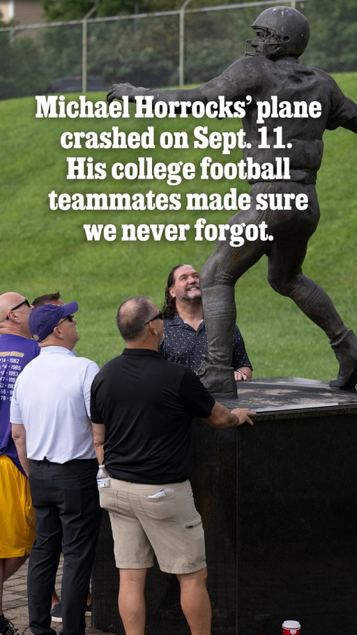 Tom Schafer was a hulking man when he played one preseason game with the Eagles in the summer of 1984. The undrafted free agent center stood at 6-foot-2 and 270 pounds, with a booming voice and an unabashed confidence to match.

By the fall of 2009, his broad frame had hollowed out. His voice had been reduced to a rasp. Schafer could walk, but only gingerly, and for short distances.

Yet here he was, sitting in a West Chester University parking lot, handing out fundraising pamphlets and preaching to tailgaters about his long-lost teammate. It was not the way most people battling cancer would have chosen to spend their time. But Schafer was not most people.

“He still had that fire about the statue,” said former West Chester center Joe Walsh. “He was talking then about everything we see now.”

Walsh motioned to the northwest corner of Farrell Stadium. There, at the base of a hill, stood a bronze likeness of a quarterback, his left foot firmly planted, his right arm cocked, ready to uncork a spiral. The man was Michael Horrocks, Class of 1985.

And when he found out that that same sophomore had been a copilot of Flight 175, the plane that hit the South Tower on Sept. 11, 2001, he was distraught. So he set out to honor Mike’s legacy.

Watch the video for more. Click the link in @phillyinqsports bio for the full story. #911 #pennsylvania #football 

📝 by Alex Coffey / Staff
📹 by Gabe Coffey, Alex Coffey, and Sarah Silbiger / For The Inquirer
✂️ by Gabe Coffey / Staff