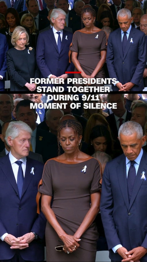 Former presidents Joe Biden, Barack Obama, Bill Clinton and George W. Bush along with former first ladies Jill Biden, Michelle Obama, Hillary Clinton and Laura Bush stand with Vice President JD Vance and former NYC Mayor Michael Bloomberg during a moment of silence for the victims of 9/11 at a ceremony marking the 25th anniversary of the attacks in New York City.

Follow live updates at CNN's link in bio.