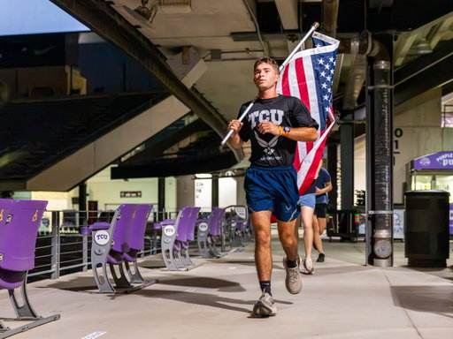 Honoring the lives lost and the heroes who served. TCU Army and Air Force ROTC, alongside students, gathered before sunrise for a commemorative 9/11 stair climb at the Carter.