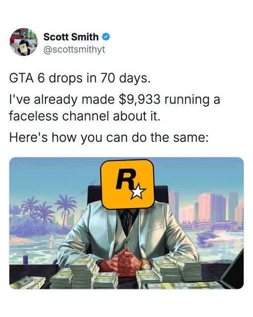 GTA 6 drops in 70 days.

I started a faceless channel around it before the release. 

And it has already generated 973,471 views and $9,933.66 in revenue in the last 90 days.

I did not just start uploading GTA videos and hope one took off.

I found a channel called NomadFiles that was already proving there was an audience for GTA 6 content. Then I used Claude to study the system behind its videos.

Here is the exact process:

Prompt 1: I give Claude the reference channel. It analyzes the titles, topics, top-performing videos, repeatable patterns, thumbnails, hooks, and gaps in the niche.

Prompt 2: Claude researches the strongest topic clusters against what is relevant right now, so I can find fresh ideas instead of repeating videos that have already been covered.

Prompt 3: Claude turns the research into original titles. Every title is built around the topics, title formulas, curiosity triggers, and gaps that showed up in the analysis.

Prompt 4: Once I choose a title, Claude creates the full pre-production briefing for my scriptwriter and editor.

Then I hire a scriptwriter, video editor, and thumbnail designer on Upwork. My target is roughly $75 per video, and I use ElevenLabs for the voiceover.

The point is not to copy someone else’s GTA 6 video.

It is to study the audience they have already built, identify what people are clicking, find a fresh angle, and give your team a clear system to execute.

I put every prompt from this post into a PDF.

Comment “PDF” and I’ll send it over.

#FacelessYouTube #YouTubeAutomation #GTA6 #ClaudeAI #YouTubeStrategy