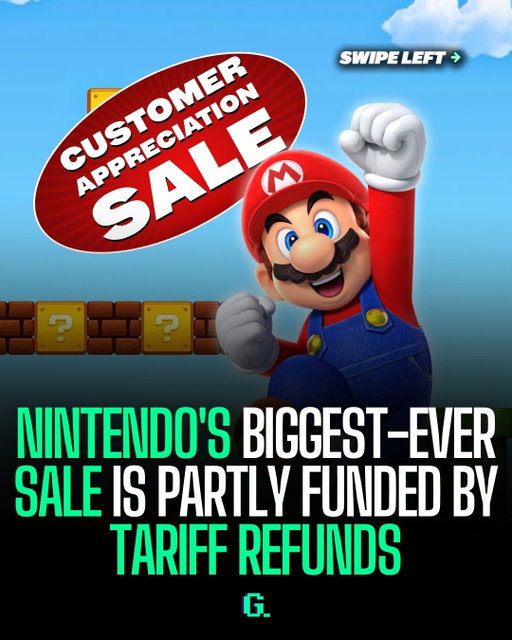 The "Customer Appreciation Sale" runs September 12-26, cutting dozens of digital Switch games and bundles by 30%, plus discounts on physical games, DLC, accessories, amiibo, and apparel 🎮💰

Nintendo directly credits tariff-related refunds for helping fund it after previously asking a federal court to dismiss a class action from customers who wanted those same refunds paid out to them personally