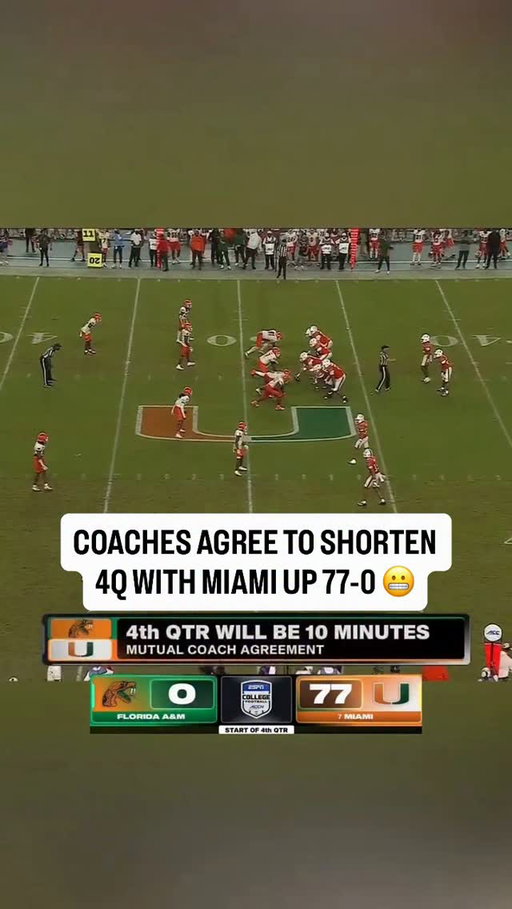 FAMU and Miami shorten the 4th quarter during blowout 👀

#cfb #miami #famu #football