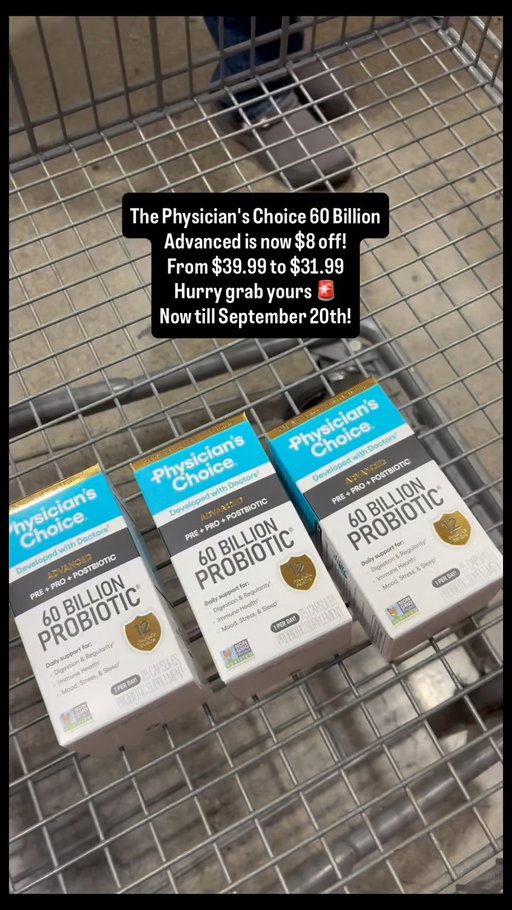 🚨COSTCO DEAL ALERT! 🚨 

If you’ve been waiting to stock up on @physicianschoice this is your sign! 🙌 #pcpartner

The Physician’s Choice 60 Billion Advanced is currently $8 OFF at Costco — bringing it from $39.99 down to just $31.99! 🎉

✨ 75 capsules
 ✨ 1 capsule a day
 ✨ 3-in-1 formula with prebiotics, probiotics + postbiotic
 ✨ 12 diverse probiotic strains

The deal runs September 7–20, so don’t wait until the last minute! 👀

Costco shoppers… are you adding this to your next haul? 🛒

Save this post + send it to your @costco bestie! 💛

#CostcoFinds #PhysiciansChoice #GutHealth #3in1probiotic