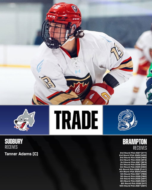 📣TRADE ALERT🚨

OFFICIAL : We have acquired Forward Tanner Adams from the Brampton Steelheads. 

#WolvesNation