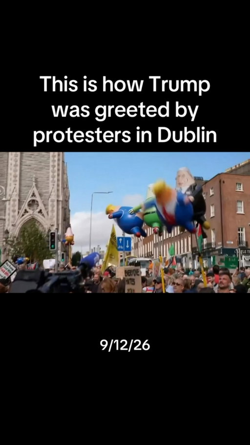 Crowds took to the streets of Dublin to protest Trump’s visit to Ireland, with demonstrators invoking Trump’s ties to Epstein and his alliance with Netanyahu.
