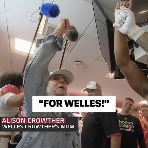 Alison Crowther, the mother of Welles Crowther, broke down the Boston College locker room following BC’s win on Friday.

Welles, known as The Man in the Red Bandanna, was a former BC lacrosse player who led people to safety during the terrorist attacks on 9/11.

#cfb