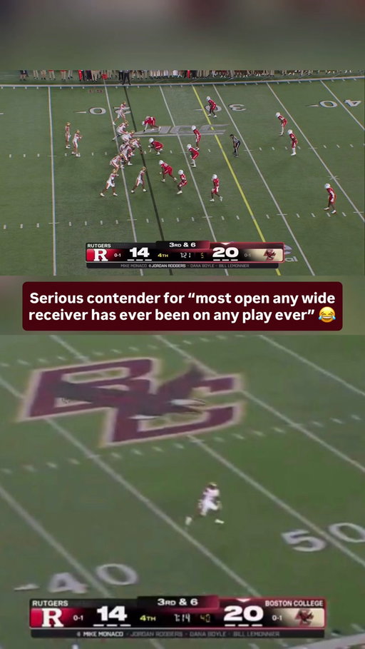 How does ANYONE get THIS OPEN in P4 College Football 😂 

Boston College QB Mason McKenzie found Dawson Pough with absolutely NOBODY around him for a 78-yard touchdown against Rutgers.

Pough caught it in stride with the nearest Rutgers defender nowhere to be found and had nothing but open field in front of him. The 78-yard score ended up being Boston College’s final touchdown of the night and helped the Eagles hold off Rutgers for a 28-21 win.

Pough finished the night with four receptions for 106 yards and the touchdown, while McKenzie also found the end zone on the ground for Boston College.

The win came on an emotional night in Chestnut Hill as Boston College hosted its annual Red Bandanna Game on the 25th anniversary of 9/11.

The Eagles honored former BC lacrosse player Welles Crowther, who helped rescue more than a dozen people from the South Tower of the World Trade Center on September 11, 2001. Boston College wore its Red Bandanna uniforms with “FOR WELLES” across the back, while Rutgers honored the 37 alumni it lost in the attacks.

Boston College ultimately got the win in Welles’ memory, improving the night with one of the easiest-looking 78-yard touchdowns you will ever see.

Seriously… how does a receiver get THIS open? 😭

#collegefootball #cfb #cfb26 #cfb25