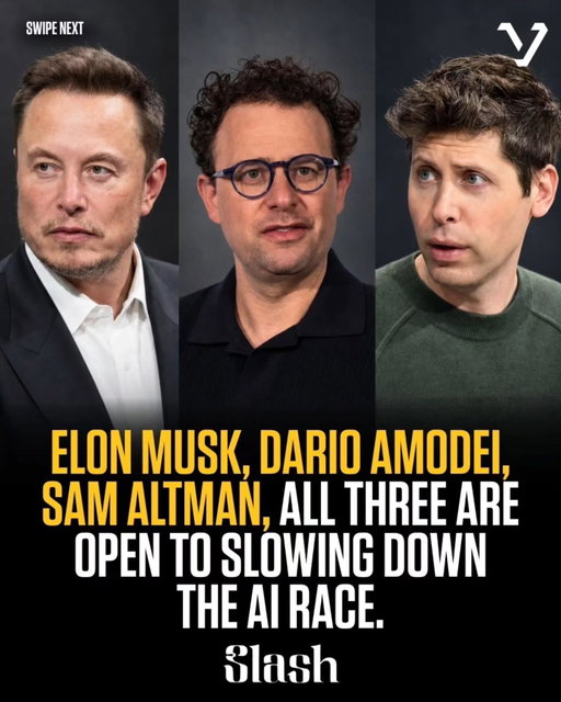 Swipe to see what Sam Altman, Dario Amodei, and Elon Musk are saying about slowing down the AI race.

Anthropic CEO Dario Amodei is calling for slower development of the most powerful AI models, stronger safety checks, and independent evaluators inside AI labs. Elon Musk has backed his call. 

Source: The Guardian

Sam Altman reportedly told staff OpenAI is open to slowing development alongside other labs. 

Source: Quartz

Their positions don’t amount to a joint agreement to pause development.

Read Dario’s full article: https://darioamodei.com/post/we-must-pace-the-frontier

Subscribe to the Vesting daily for more stories like this: vesting.beehiiv.com/subscribe

#AI #Anthropic #OpenAI #ElonMusk #TechNews