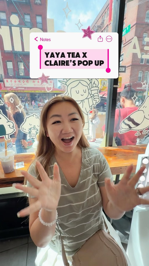 I can’t believe I got my ears pieced at a @yayatea x @claires pop up lolol and Harper finally got herself a giant butter squishy!! 🧈💛#CapCut #nycpopup #yayatea #claires