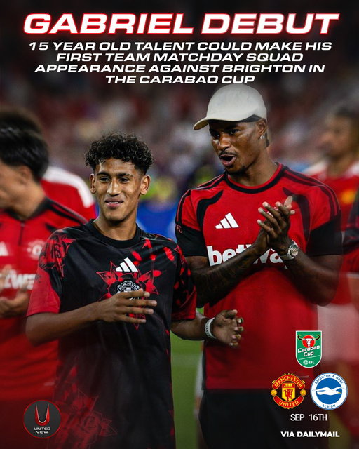 Just 15 years old, and JJ Gabriel is already knocking on the first-team door! 🤯

He could make Man United’s squad against Brighton in the Carabao Cup. 𝐈𝐬 𝐡𝐞 𝐫𝐞𝐚𝐝𝐲 𝐟𝐨𝐫 𝐡𝐢𝐬 𝐜𝐡𝐚𝐧𝐜𝐞? 👀🌟

#ManUnited #JJGabriel #UnitedView