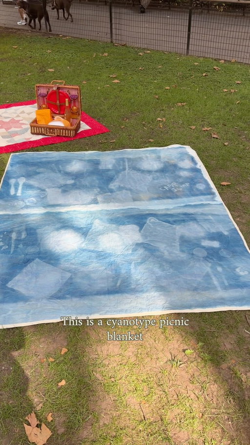 my cyanotype picnic blanket is finally done!!!!